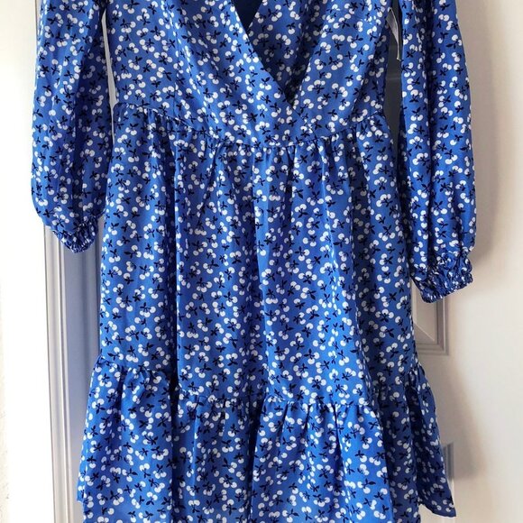 New ELIZA J Blue & White Floral Long Sleeve Dress Ruffle Hemline SZ 6 - Picture 3 of 5